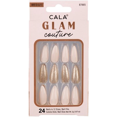 Cala Products Glam Couture Nail Kit - Medium Almond Shiny With Glitter 24 pc.