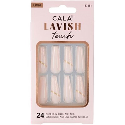 Cala Products Lavish Touch Nail Kit - Long Coffin Light Pink With Glitter 24 pc.