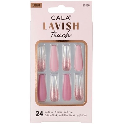 Cala Products Lavish Touch Nail Kit - Long Coffin Pink With Glitter 24 pc.