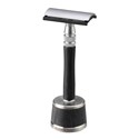 Jatai Feather Wood Handle Stainless Double Edge Razor with Stainless Steel and Wood Stand