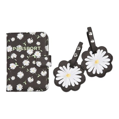 MIAMICA Passport and Luggage Tags Daisy Days -  Black 2 pc.