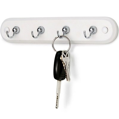 Spectrum Diversified Designs "4-Hook Wall Mount Key Rack
White Wash Wood with Industrial Gray Hooks"